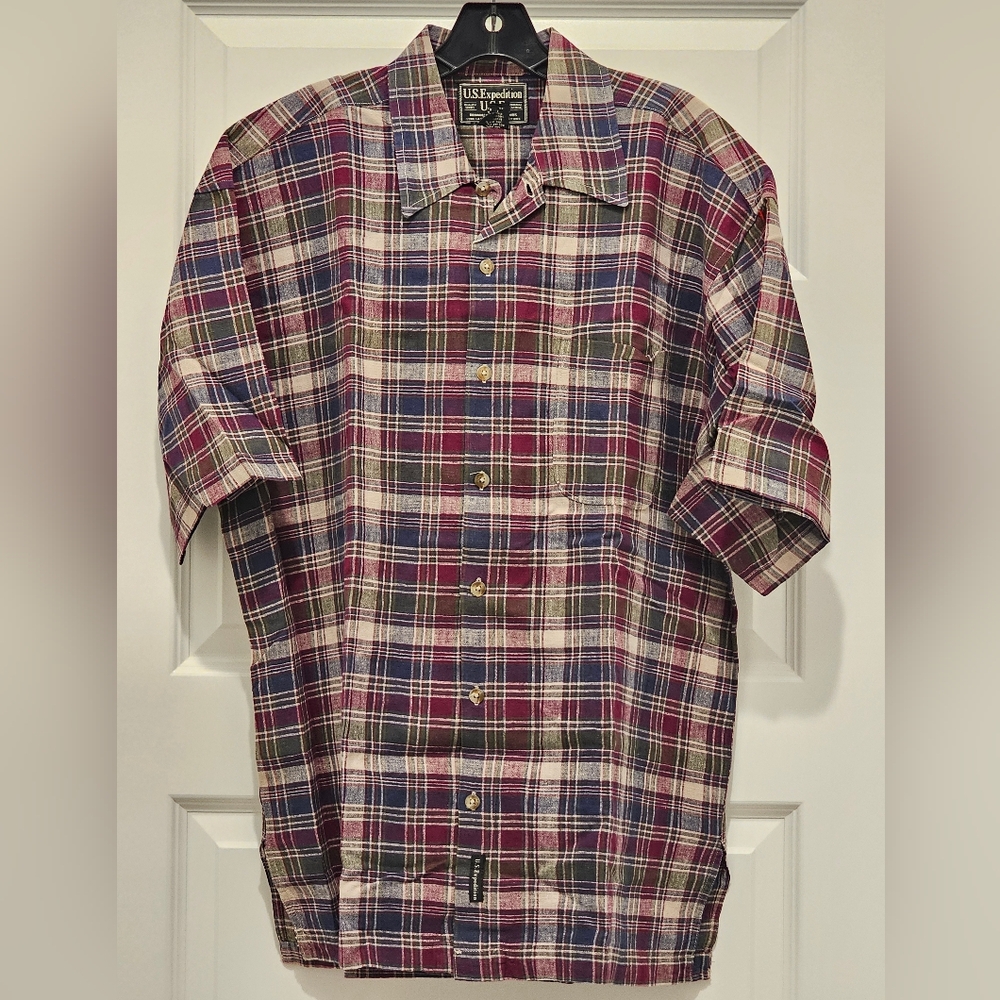 U.S. Expedition Men's SS Plaid Button Up Shirt, EUC, Size Large